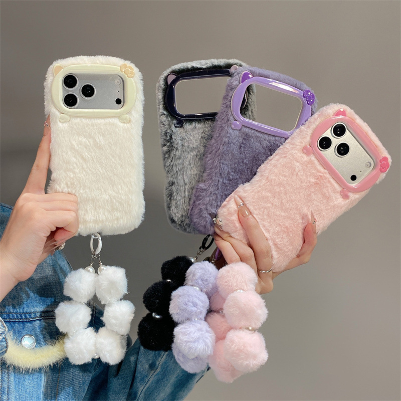 Phone Cases Iphone 16 - Luksusowe, jednokolorowe, futrzane, pluszowe etui na